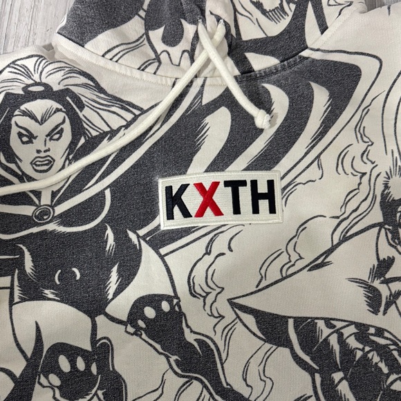 Men’s Marvel Kith Graphic Hoodie - Washed Grey/Black with off white background. - Picture 2 of 3